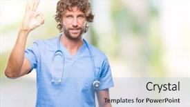  Presentation with hand surgeon - Theme consisting of handsome hispanic surgeon doctor man background and a  colored foreground