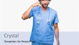  Presentation with hand surgeon - PPT layouts with handsome hispanic surgeon doctor man over isolated background smiling doing phone gesture with hand and fingers like talking on the telephone communicating concepts background and a teal colored foreground
