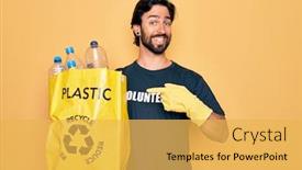  Presentation with plastic bag - Presentation theme having handsome-hispanic-volunteer-man-wearing background and a yellow colored foreground