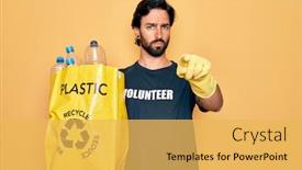  Presentation with plastic bag - Presentation design with handsome-hispanic-volunteer-man-wearing background and a yellow colored foreground