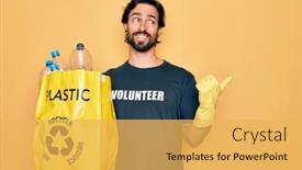  Presentation with plastic bag - Cool new PPT theme with handsome-hispanic-volunteer-man-wearing backdrop and a yellow colored foreground