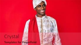  Presentation with saree - Slides with handsome-indian-man-wearing-tradition background and a red colored foreground