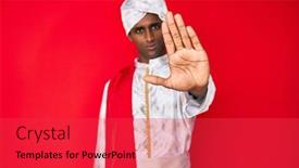  Presentation with saree - Cool new slide deck with handsome-indian-man-wearing-tradition backdrop and a red colored foreground