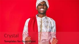  Presentation with saree - Theme having handsome-indian-man-wearing-tradition background and a red colored foreground