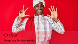  Presentation with saree - Slide set having handsome-indian-man-wearing-tradition background and a red colored foreground