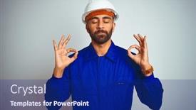  Presentation with meditation - Presentation design having handsome-indian-worker-man-wearing background and a navy blue colored foreground