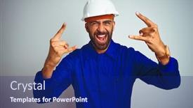  Presentation with rock star - Amazing PPT layouts having handsome-indian-worker-man-wearing backdrop and a navy blue colored foreground