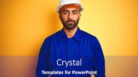  Presentation with indian - Cool new PPT theme with handsome-indian-worker-man-wearing backdrop and a navy blue colored foreground