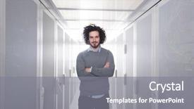  Presentation with datacenter - PPT theme enhanced with handsome it engeneer in datacenter background and a gray colored foreground