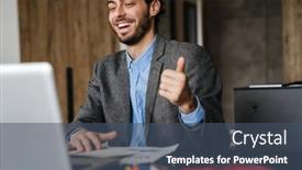  Presentation with joyful - Beautiful slides featuring handsome-joyful-businessman-showing-thumb backdrop and a  colored foreground
