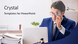  Presentation with court - PPT theme with handsome judge working in court background and a white colored foreground