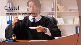  Presentation with court cases - Beautiful theme featuring handsome judge working in court backdrop and a coral colored foreground