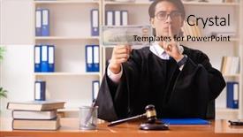  Presentation with court cases - Slide deck with handsome judge working in court background and a coral colored foreground