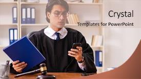  Presentation with court cases - Colorful slide set enhanced with handsome judge working in court backdrop and a soft green colored foreground