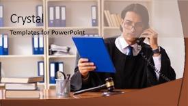  Presentation with education court cases - Presentation design enhanced with handsome judge working in court background and a soft green colored foreground