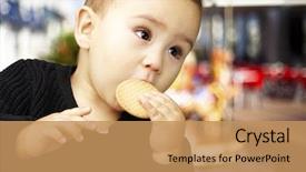  Presentation with biscuit dowonowld - PPT layouts consisting of handsome kid eating a biscuit background and a coral colored foreground