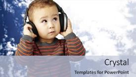  Presentation with laydy and music - Amazing PPT theme having handsome kid listening to music backdrop and a light blue colored foreground