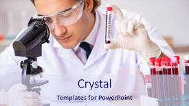  Presentation with testing blood - Amazing slide deck having handsome lab assistant testing blood backdrop and a sky blue colored foreground