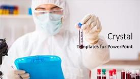  Presentation with testing blood - Theme featuring handsome lab assistant testing blood background and a sky blue colored foreground