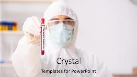  Presentation with bacteria blood - Colorful presentation theme enhanced with handsome lab assistant testing blood backdrop and a light gray colored foreground