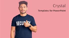  Presentation with camera security - Presentation theme featuring handsome-latin-american-young-man background and a coral colored foreground