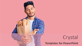  Presentation with paper bag - PPT layouts with handsome-latin-american-young-man background and a lemonade colored foreground