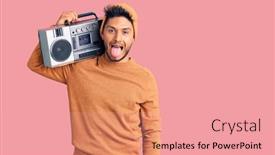  Presentation with latin music - Cool new presentation theme with handsome-latin-american-young-man backdrop and a coral colored foreground