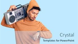  Presentation with latin music - Presentation design consisting of handsome-latin-american-young-man background and a cool aqua colored foreground