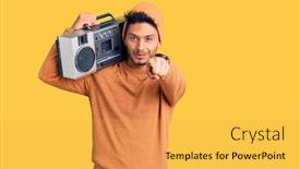  Presentation with latin music - Presentation design featuring handsome-latin-american-young-man background and a yellow colored foreground