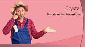  Presentation with handyman - Presentation design enhanced with handsome-latin-american-young-man background and a coral colored foreground