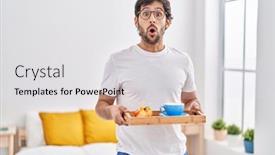  Presentation with breakfast - Slides with handsome-latin-man-eating-breakfast background and a  colored foreground