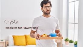  Presentation with breakfast - Slide deck enhanced with handsome-latin-man-eating-breakfast background and a  colored foreground