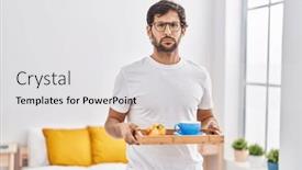  Presentation with breakfast - Theme consisting of handsome-latin-man-eating-breakfast background and a  colored foreground