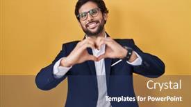  Presentation with hands heart - Presentation theme consisting of handsome-latin-man-standing-over background and a  colored foreground