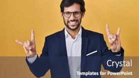  Presentation with latin music - Slide set with handsome-latin-man-standing-over background and a ocean colored foreground