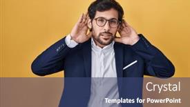  Presentation with deaf - Presentation consisting of handsome-latin-man-standing-over background and a ocean colored foreground