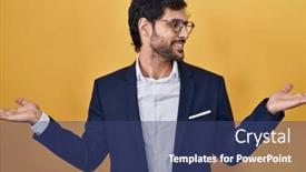  Presentation with comparison - Slide deck enhanced with handsome-latin-man-standing-over background and a ocean colored foreground