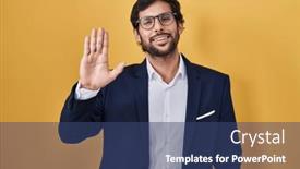  Presentation with saying - PPT theme enhanced with handsome-latin-man-standing-over background and a ocean colored foreground