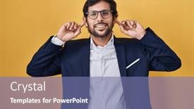  Presentation with ears - Presentation design with handsome-latin-man-standing-over background and a ocean colored foreground