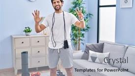  Presentation with amerika latin - Presentation theme consisting of handsome-latin-man-wearing-sportswear background and a light gray colored foreground