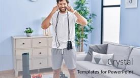  Presentation with latin music - Slides consisting of handsome-latin-man-wearing-sportswear background and a light gray colored foreground