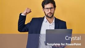  Presentation with working - Slide deck featuring handsome-latin-man-working-using background and a ocean colored foreground