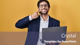 Presentation with working - Theme having handsome-latin-man-working-using background and a ocean colored foreground