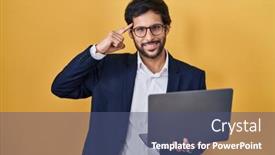  Presentation with computer memory - Slide set featuring handsome-latin-man-working-using background and a ocean colored foreground