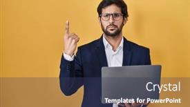  Presentation with unhappy - PPT layouts featuring handsome-latin-man-working-using background and a tawny brown colored foreground