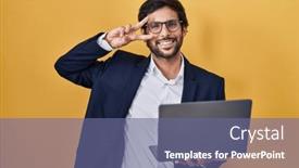  Presentation with peace - Theme featuring handsome-latin-man-working-using background and a ocean colored foreground