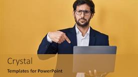  Presentation with direction - Slide set featuring handsome-latin-man-working-using background and a gold colored foreground