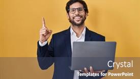  Presentation with working - Presentation enhanced with handsome-latin-man-working-using and a  colored foreground