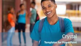  Presentation with college - Slide set featuring handsome male african college student background and a ocean colored foreground