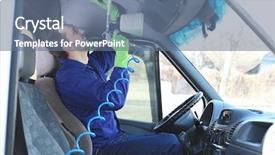  Presentation with dirt car - Presentation design consisting of handsome male cleaner removing dirt background and a ocean colored foreground